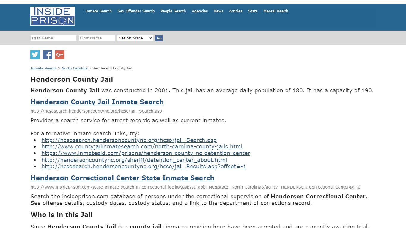 Henderson County Jail - North Carolina - Inmate Search - Inside Prison